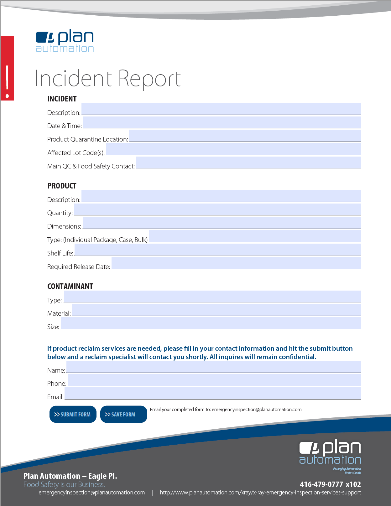 emergency reclaim incident report plan automation special incident report form